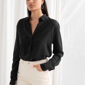 NWT & Other Stories Black Straight Fit Silk Button Down Shirt US 0